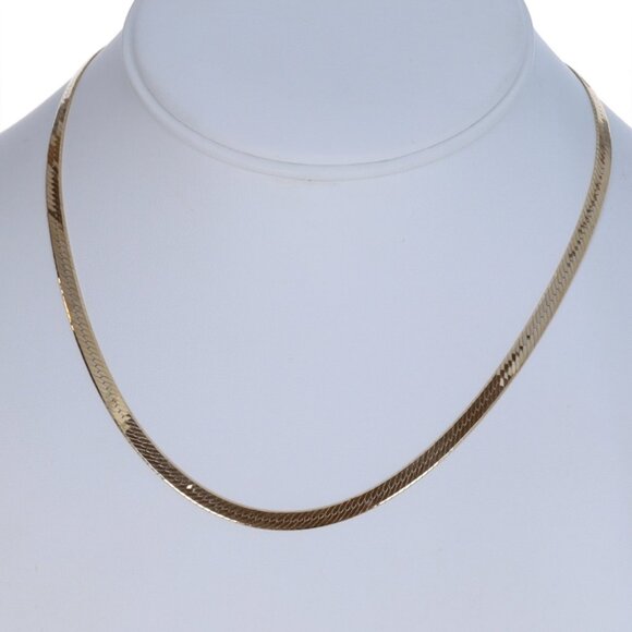 Yellow Gold Herringbone Chain Necklace 16" - 14k - Picture 3 of 6